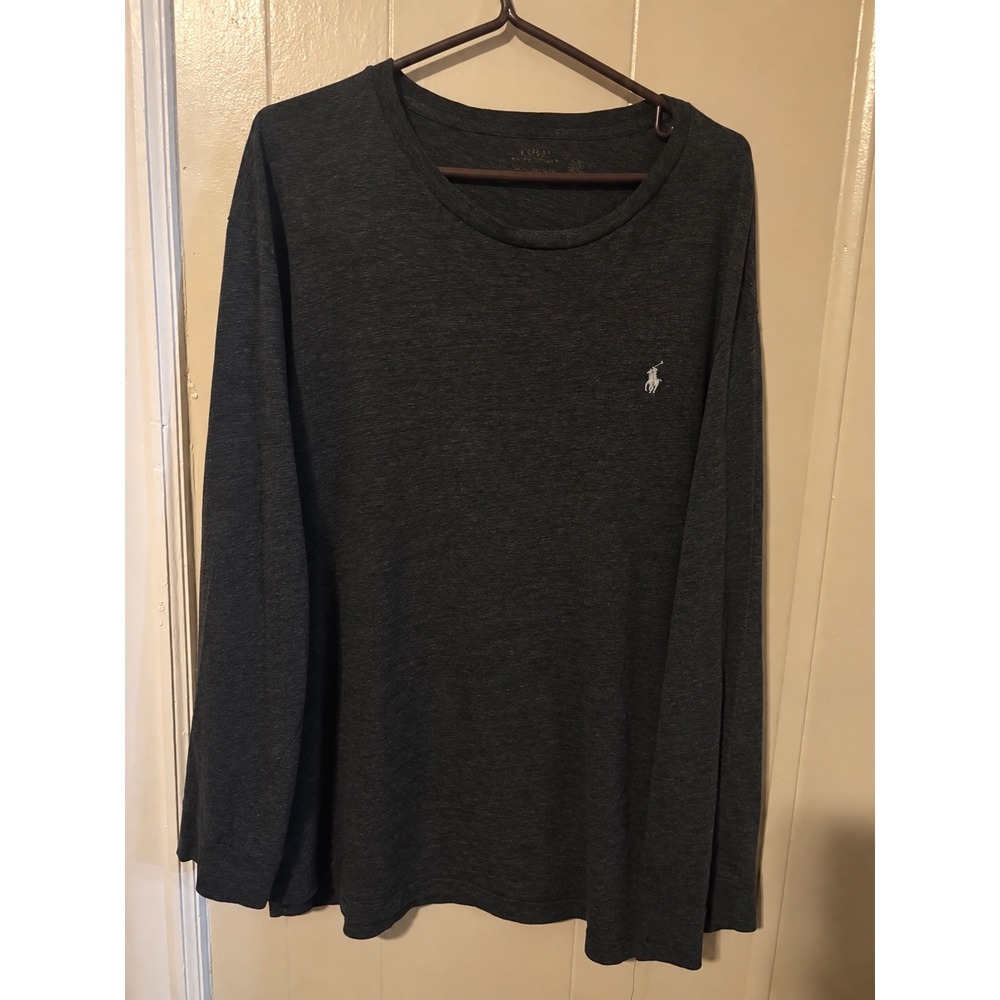 Polo Ralph Lauren Mens Long Sleeve Crew Neck T-Shirt Charcoal Heather Grey XL